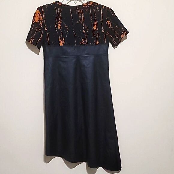 Zara Faux Leather Asymmetrical Orange and Black Dress Sz Small - Picture 5 of 8